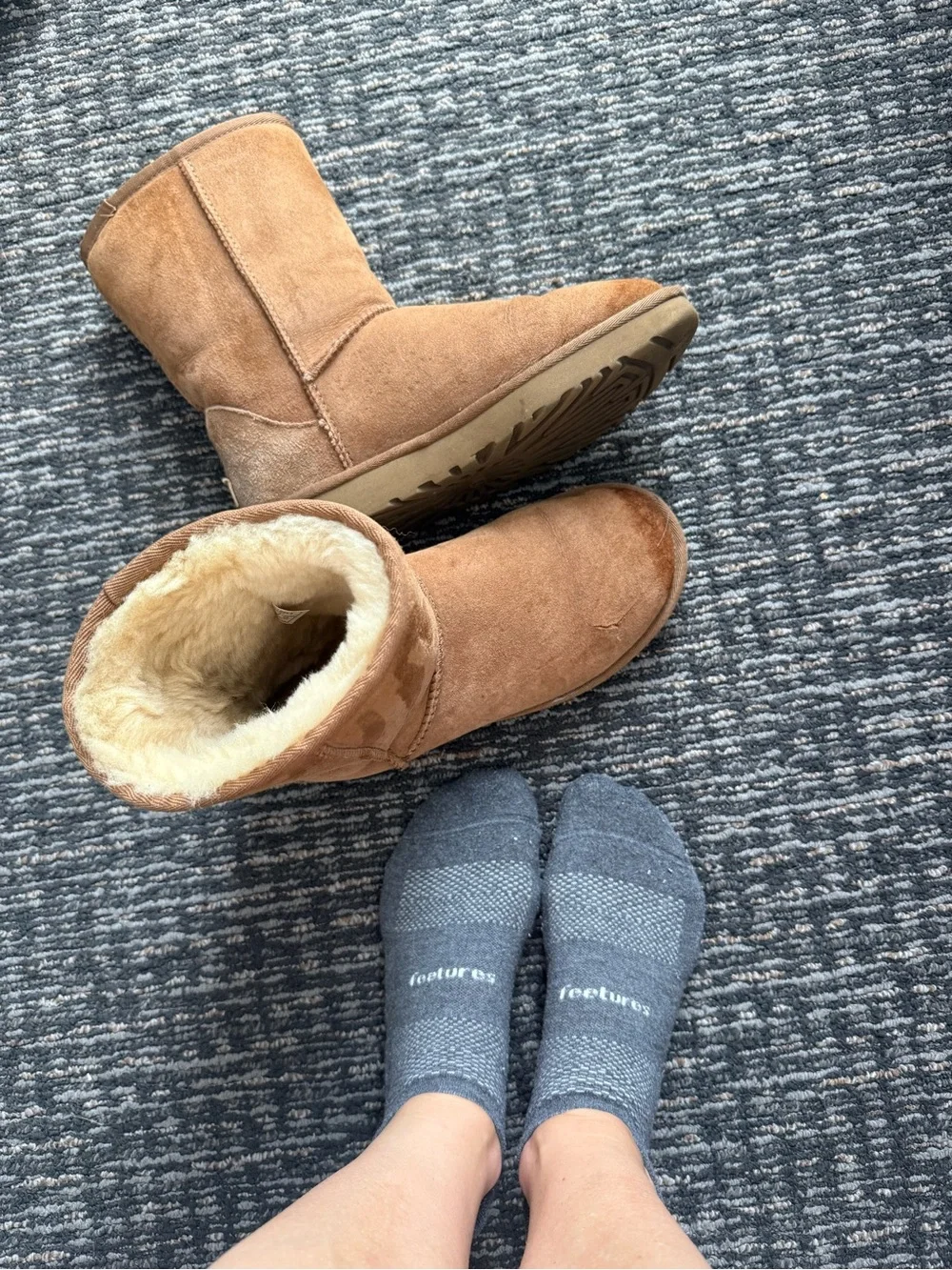 Used UGG Classic Ultra Mini Boots in Chestnut, size 6.